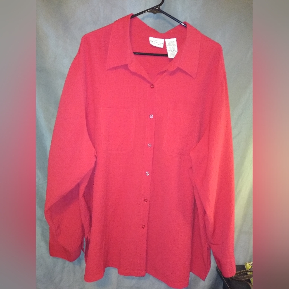 White stag women's plus size stretch button up blouse
